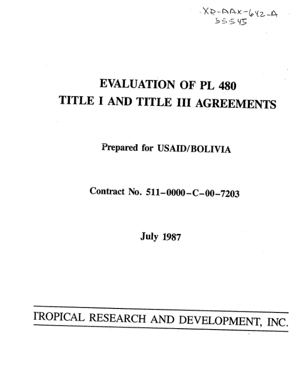 Evaluation of PL-480 Title I and Title III agreements