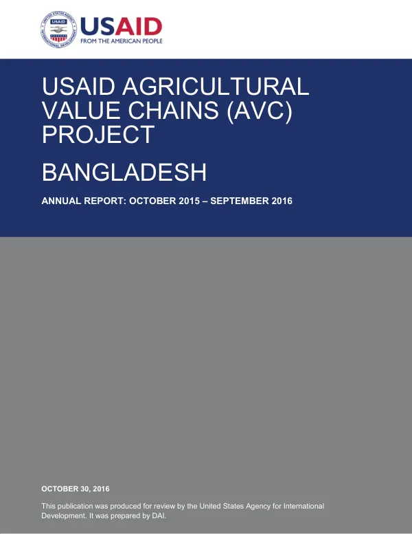 USAID Agricultural Value Chains (AVC) Project Bangladesh Annual Report October 2015 - September 2016