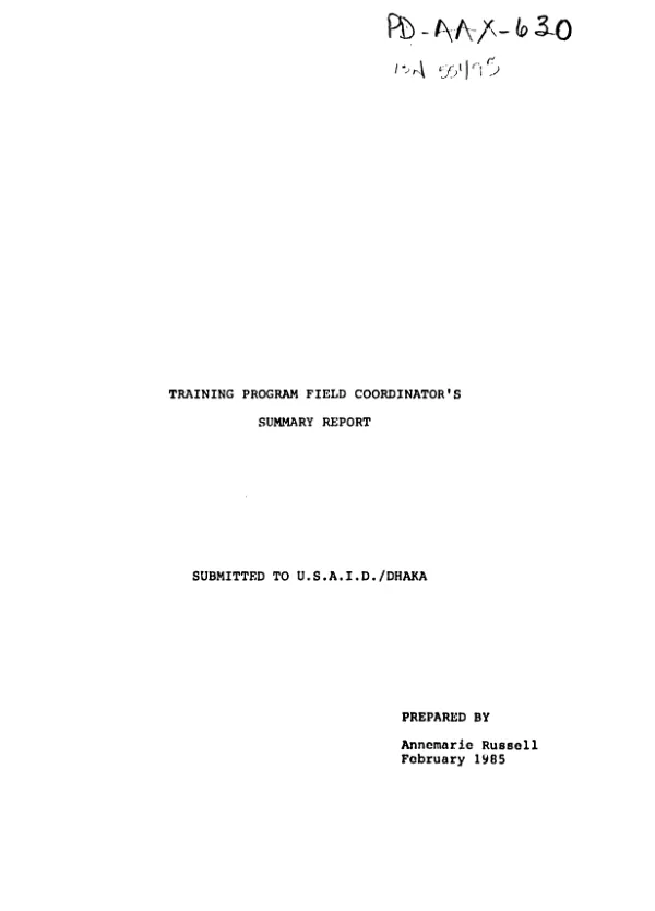 Training program field coordinator's : summary report