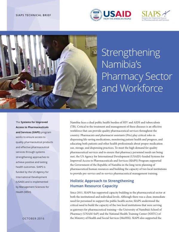 Strengthening Namibia"s Pharmacy Sector and Workforce: Technical Brief