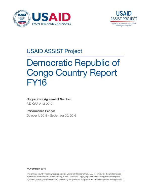 USAID ASSIST Project: Democratic Republic of Congo Country Report FY16