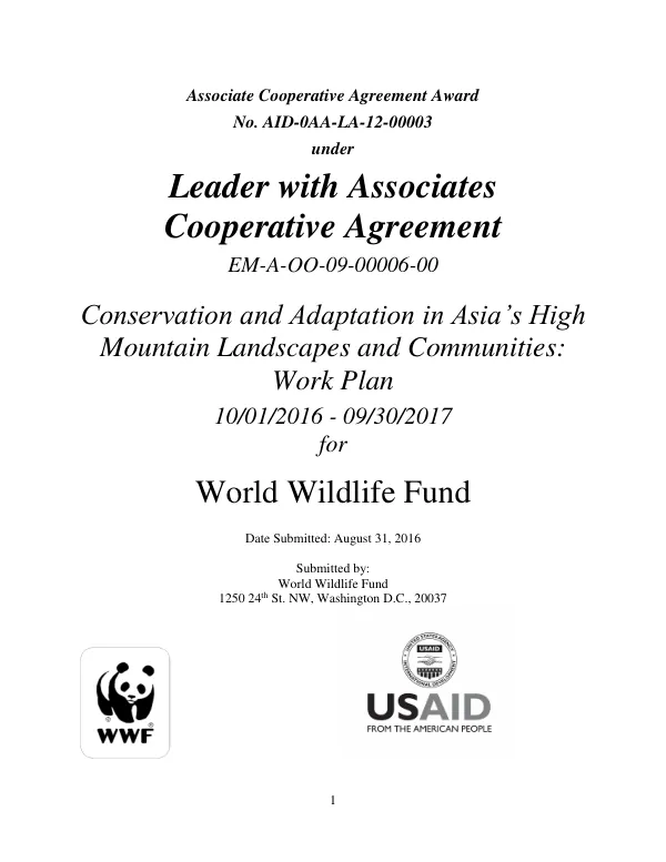 Conservation and Adaptation in Asia’s High Mountain Landscapes and Communities: Work Plan 10/01/2016 - 09/30/2017