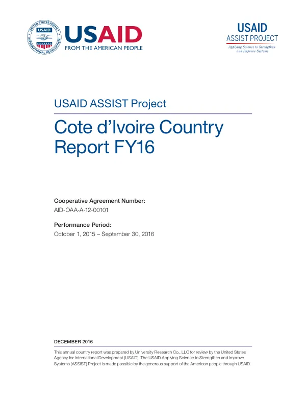USAID ASSIST Project: Cote d’Ivoire Country Report FY16