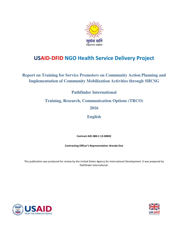 Report on Training for Service Promoters on Community Action Planning and Implementation of Community Mobilization Activities through SHCSG
