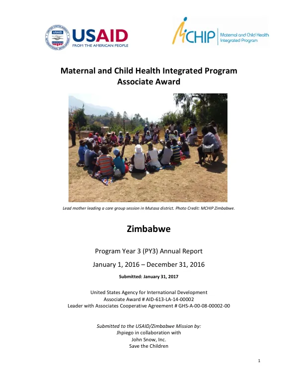 MCHIP Zimbabwe AA FY15 PY2 Annual Report