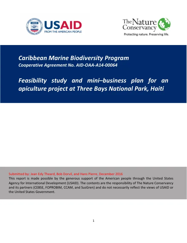 Feasibility study and mini–business plan for an apiculture project at Three Bays National Park, Haiti
