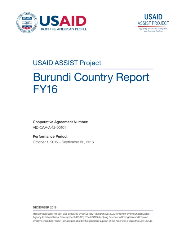 USAID ASSIST Project: Burundi Country Report FY16