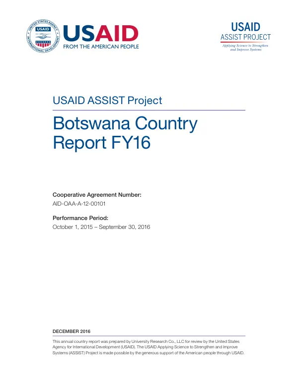 USAID ASSIST Project: Botswana Country Report FY16