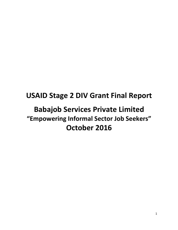 Stage 2 DIV Grant Final Report: Babajob Services Private Limited, “Empowering Informal Sector Job Seekers”