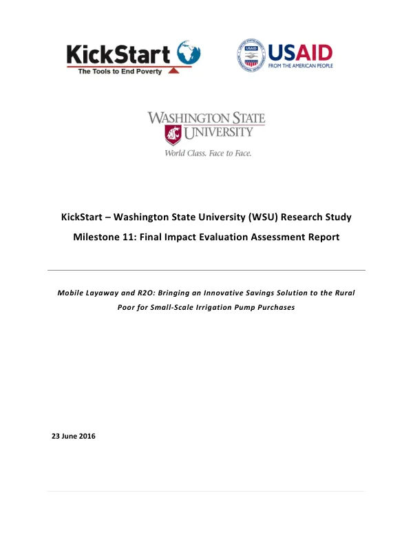 KickStart – Washington State University (WSU) Research Study Milestone 11: Final Impact Evaluation Assessment Report