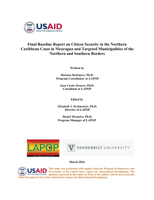 Nicaragua Northern Autonomous Caribbean Coast Region Citizen Security Baseline Survey