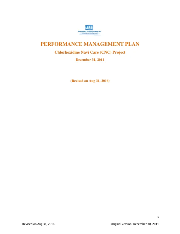 Performance Management Plan: Chlorhexidine Cord Care Project