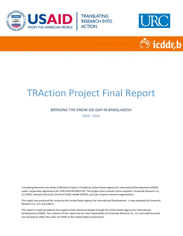 TRAction project final report : bridging the know-do gap in Bangladesh, 2010-2016