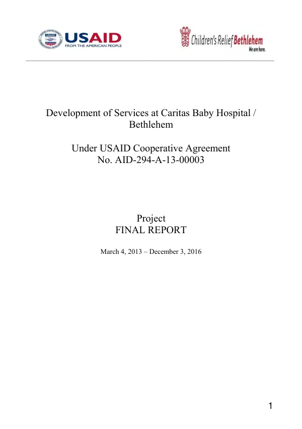 Development of services at Caritas Baby Hospital/Bethlehem : project final report, March 4, 2013 - December 3, 2016