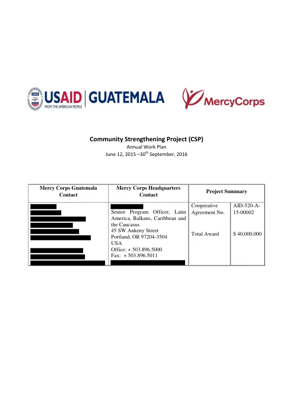 Community Strengthening Project Annual Work Plan 2015-2016 Mercy Corps