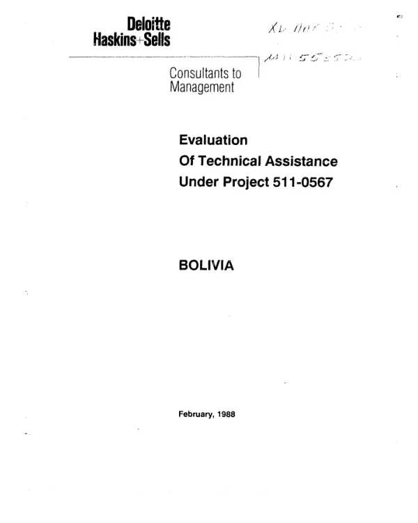 Evaluation of technical assistance under project 511-0567 : Bolivia