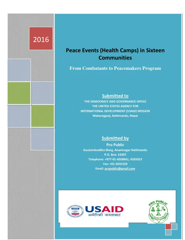 Peace events (health camps) in sixteen communities
