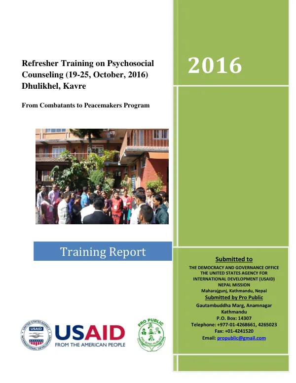 Refresher training on psychosocial counseling (19-25, October, 2016) Dhulikhel, Kavre : training report