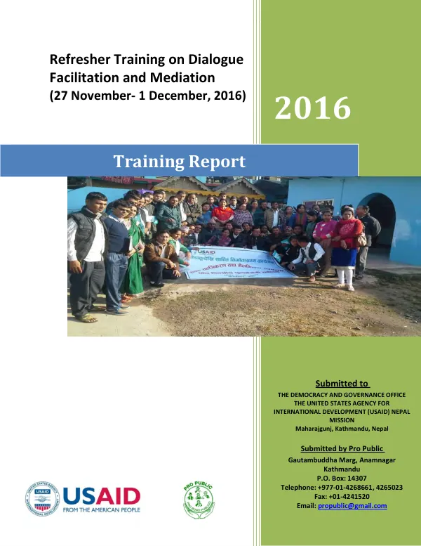 Refresher training on dialogue facilitation and mediation (27 November- 1 December, 2016) : training report