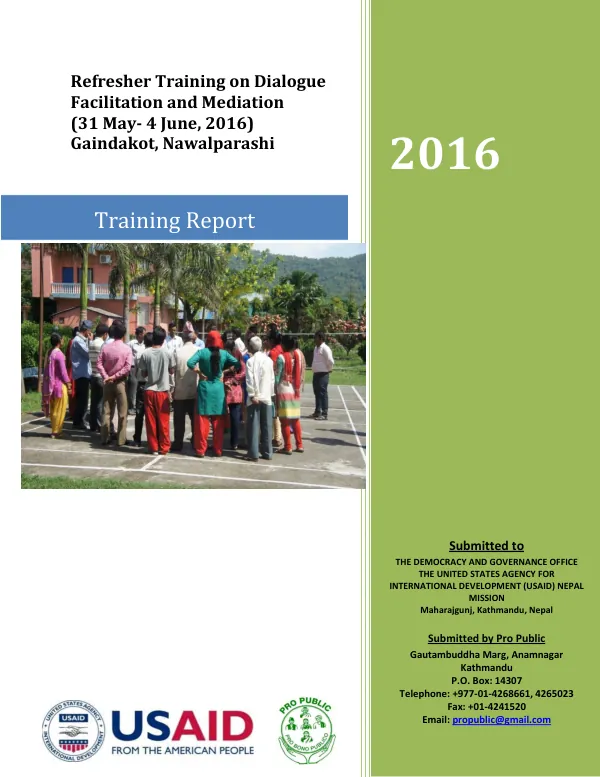 Refresher training on dialogue facilitation and mediation (31 May- 4 June, 2016) Gaindakot, Nawalparashi : training report