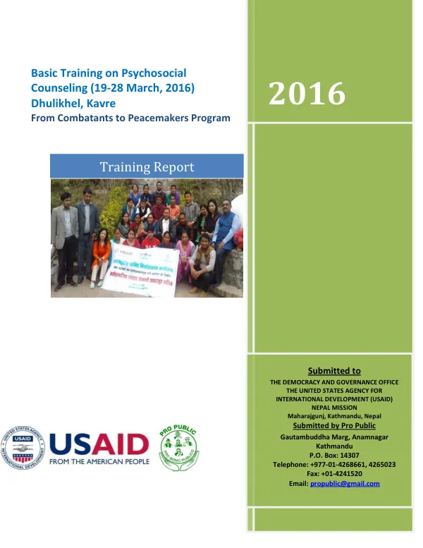 Basic training on psychosocial counseling (19-28 March, 2016) Dhulikhel, Kavre : training report