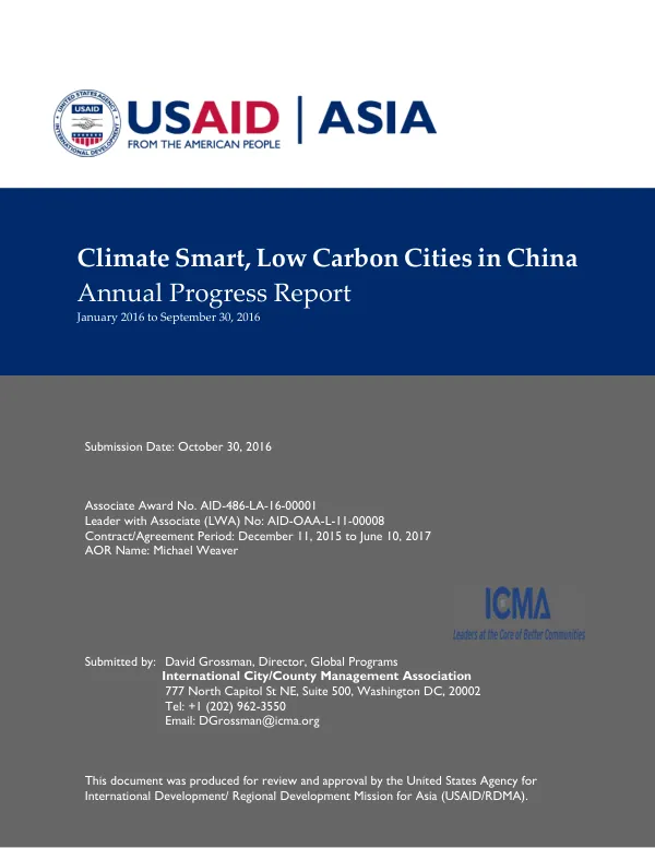 Climate Smart, Low Carbon Cities in China Annual Progress Report