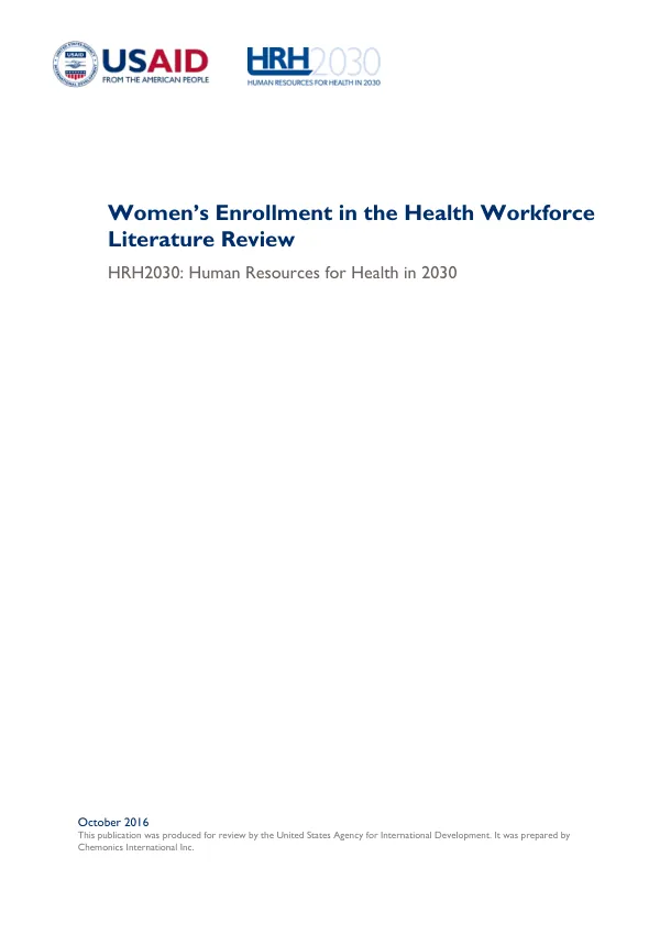 Women’s Enrollment in the Health Workforce Literature Review- HRH2030: Human Resources for Health in 2030