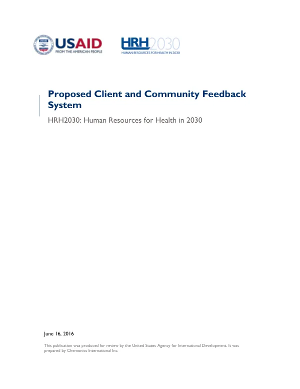 Proposed Client and Community Feedback System- HRH2030: Human Resources for Health in 2030