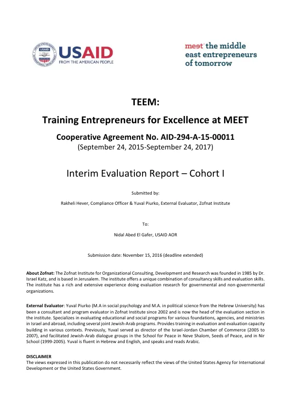 Training Entrepreneurs for Excellence at MEET: Interim Evaluation Report – Cohort I
