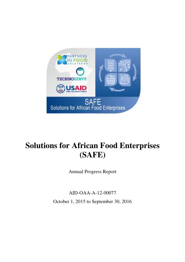 Solutions for African Food Enterprises (SAFE) Annual Progress Report