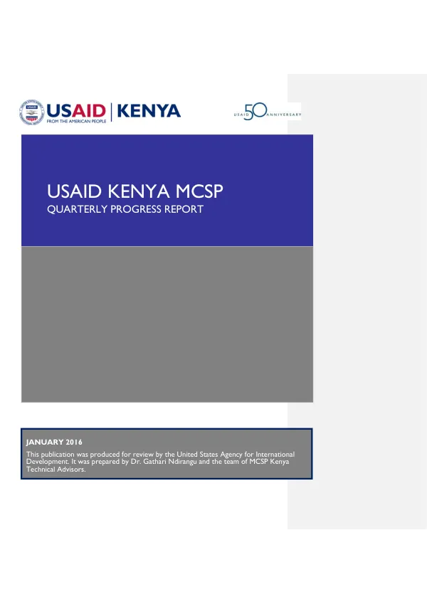 USAID MCSP -Kenya PY 2 Q1 Progress Report_ January 2016 (October - December 2015)
