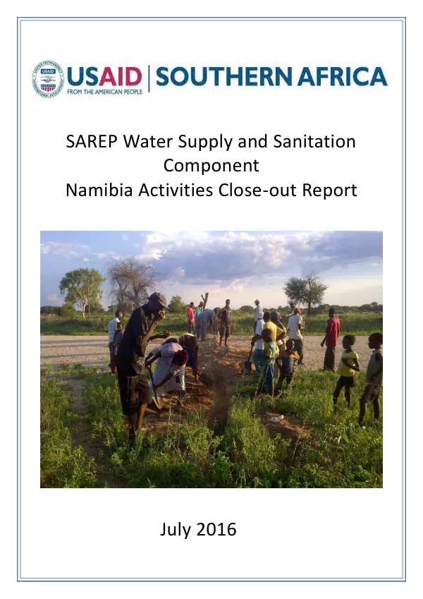 SAREP water supply and sanitation component : Namibia activities close-out report