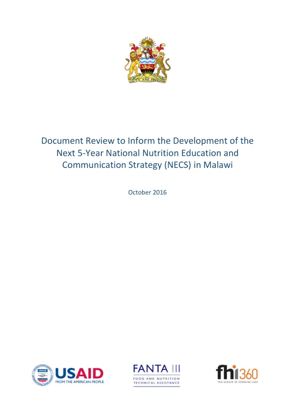 Document Review to Inform the Development of the Next 5-Year National Nutrition Education and Communication Strategy (NECS) in Malawi