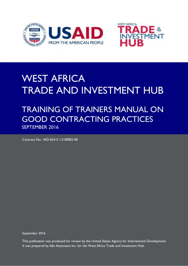 Training of Trainers Manual on Good Contracting Practices