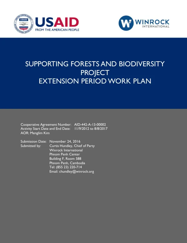 Supporting Forests and Biodiversity Project: Extension Period Work Plan