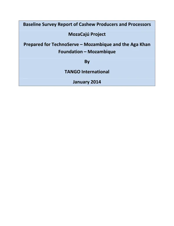 [USDA FY 2013 food for progress] Baseline survey report of cashew producers and processors mozacaju project