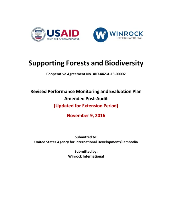 Supporting Forests and Biodiversity: Revised Performance Monitoring and Evaluation Plan Amended Post-Audit [Updated for Extension Period]