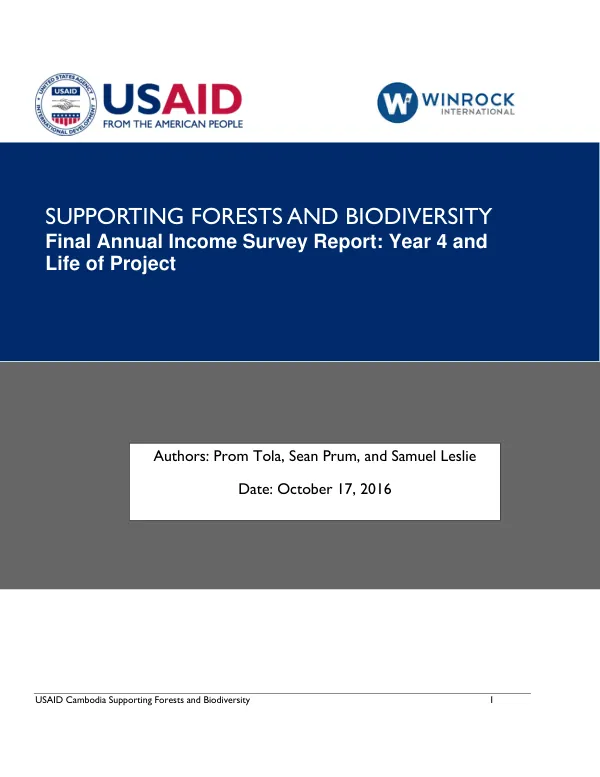 Supporting Forests and Biodiversity Project - Final Annual Income Survey Report: Year 4 and Life of Project