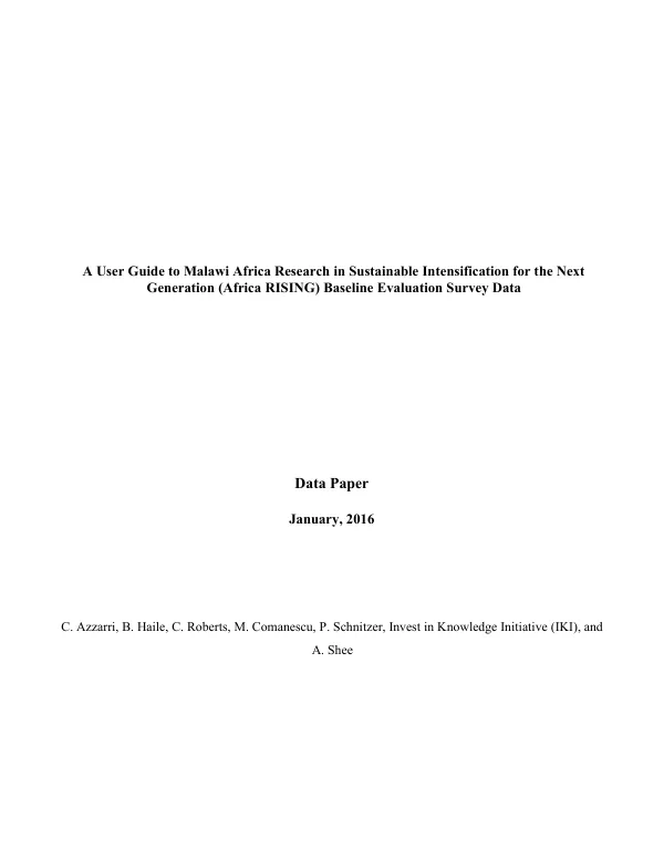 A user guide to Malawi Africa research in sustainable intensification for the next generation (Africa RISING) baseline evaluation survey data