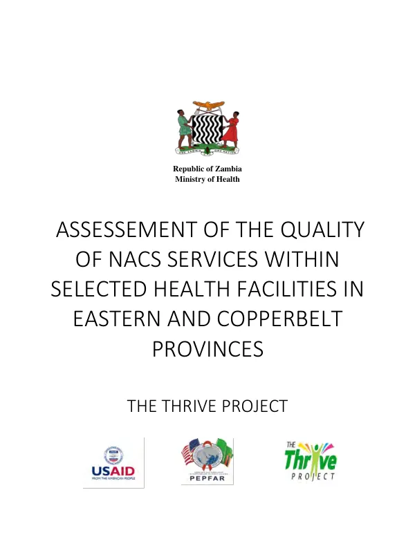 Assessment of the quality of NACS services within selected health facilities in Eastern and Copperbelt provinces