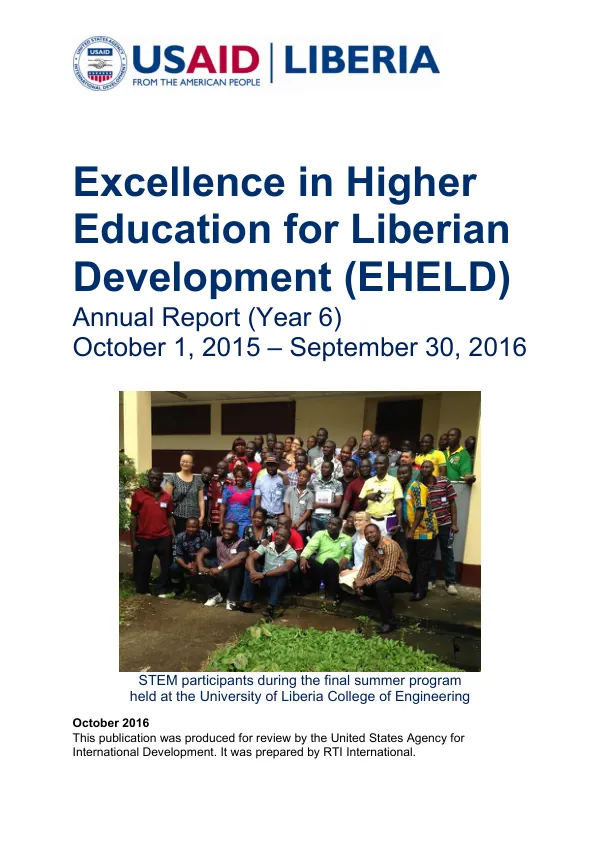 Excellence in Higher Education for Liberian Development (EHELD) Annual report [2016]