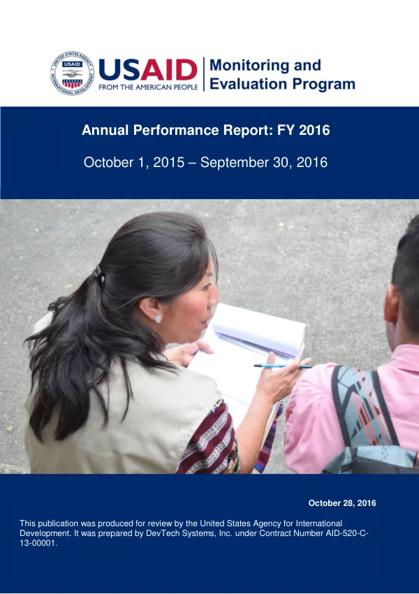 Annual Performance Report: FY 2016 (October 1, 2015 - September 30, 2016)
