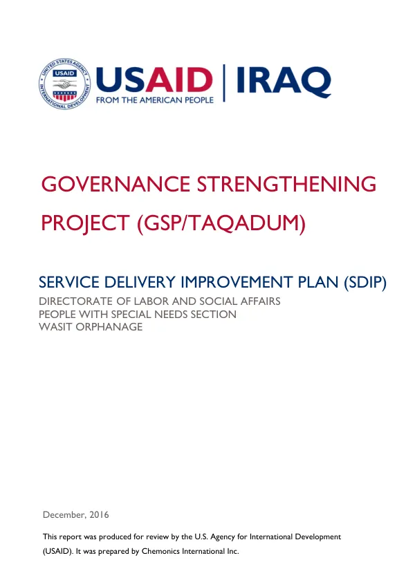 SERVICE DELIVERY IMPROVEMENT PLAN (SDIP) - DIRECTORATE OF LABOR AND SOCIAL AFFAIRS PEOPLE WITH SPECIAL NEEDS SECTION WASIT ORPHANAGE