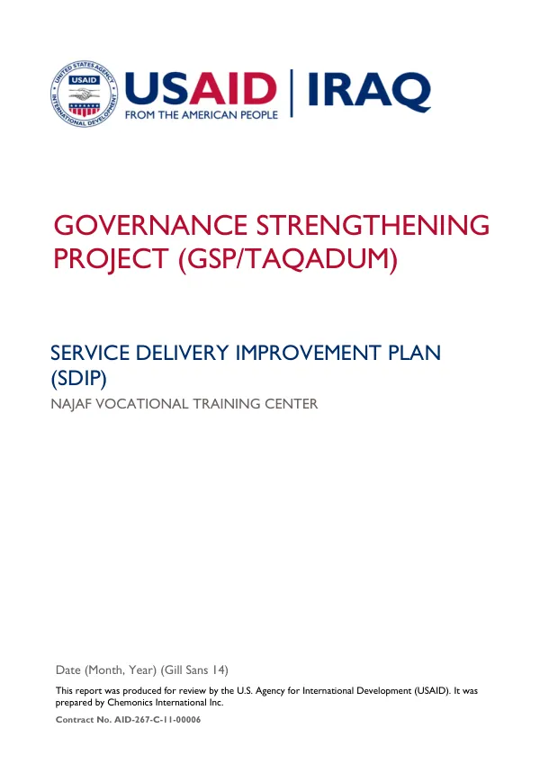SERVICE DELIVERY IMPROVEMENT PLAN (SDIP) - NAJAF VOCATIONAL TRAINING CENTER