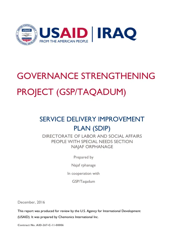 SERVICE DELIVERY IMPROVEMENT PLAN (SDIP) - DIRECTORATE OF LABOR AND SOCIAL AFFAIRS PEOPLE WITH SPECIAL NEEDS SECTION NAJAF ORPHANAGE