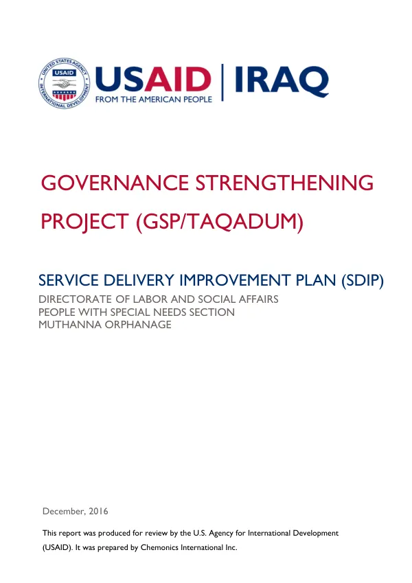 SERVICE DELIVERY IMPROVEMENT PLAN (SDIP) -DIRECTORATE OF LABOR AND SOCIAL AFFAIRS PEOPLE WITH SPECIAL NEEDS SECTION MUTHANNA ORPHANAGE