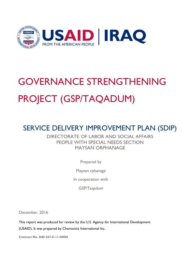 SERVICE DELIVERY IMPROVEMENT PLAN (SDIP) - DIRECTORATE OF LABOR AND SOCIAL AFFAIRS PEOPLE WITH SPECIAL NEEDS SECTION MAYSAN ORPHANAGE