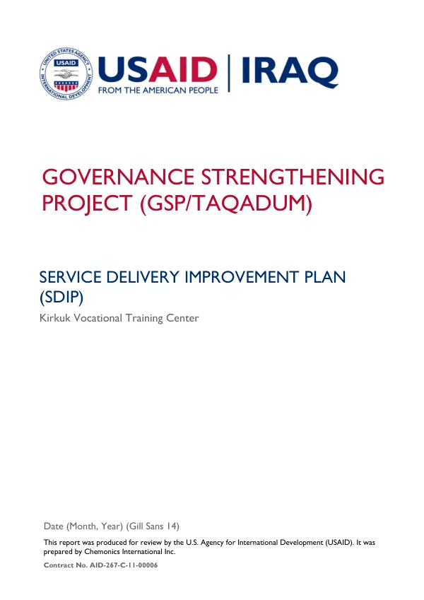 SERVICE DELIVERY IMPROVEMENT PLAN (SDIP) - Kirkuk Vocational Training Center