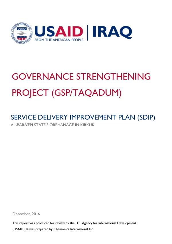 SERVICE DELIVERY IMPROVEMENT PLAN (SDIP) - AL-BARA’EM STATE’S ORPHANAGE IN KIRKUK
