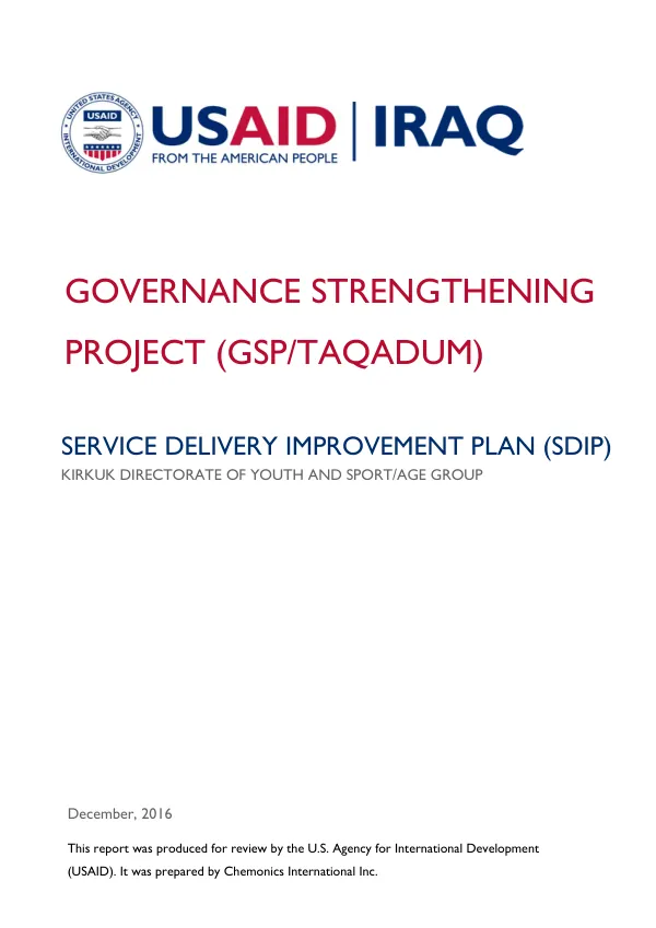 SERVICE DELIVERY IMPROVEMENT PLAN (SDIP) - KIRKUK DIRECTORATE OF YOUTH AND SPORT/AGE GROUP